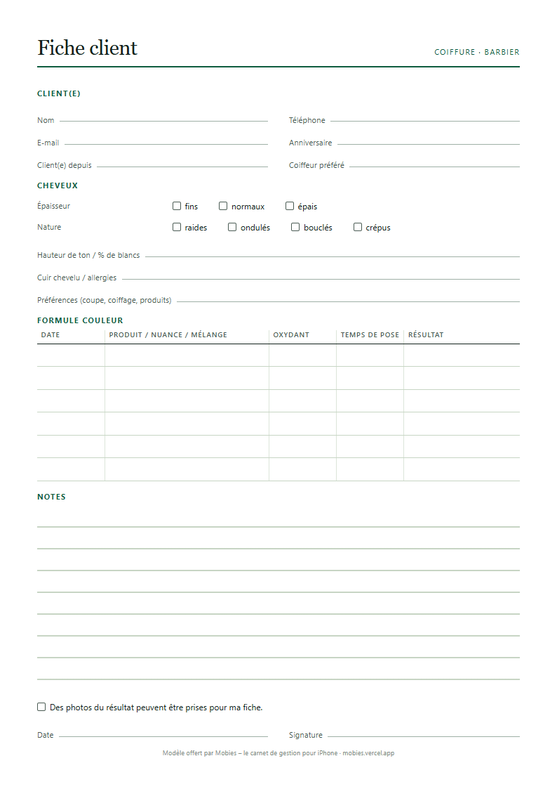Fiche client