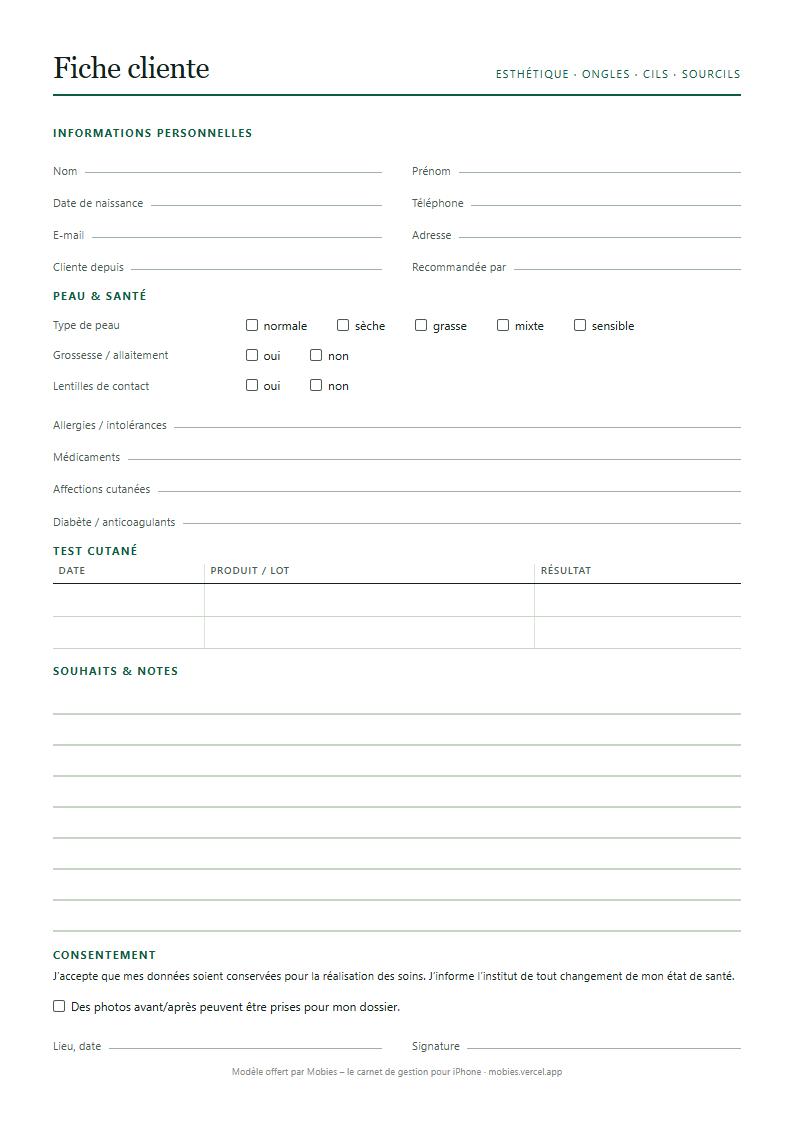Fiche cliente