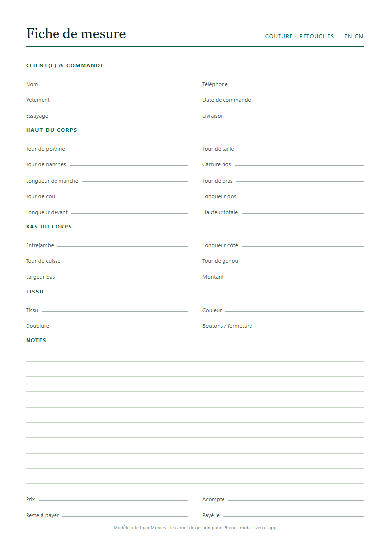 Fiche de mesure