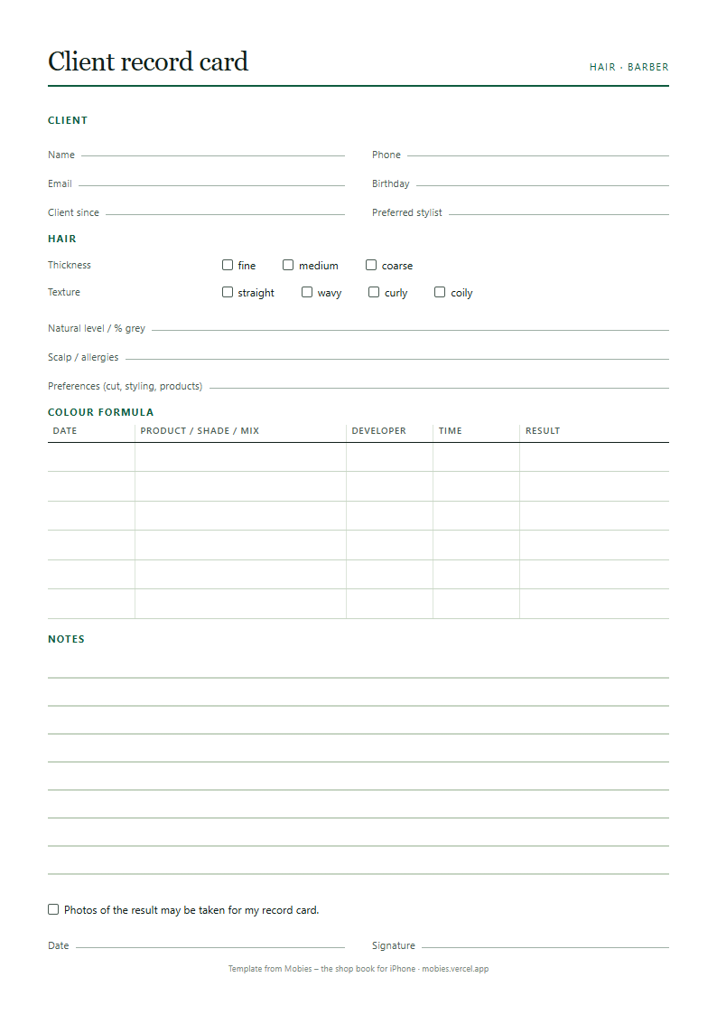 Client record card