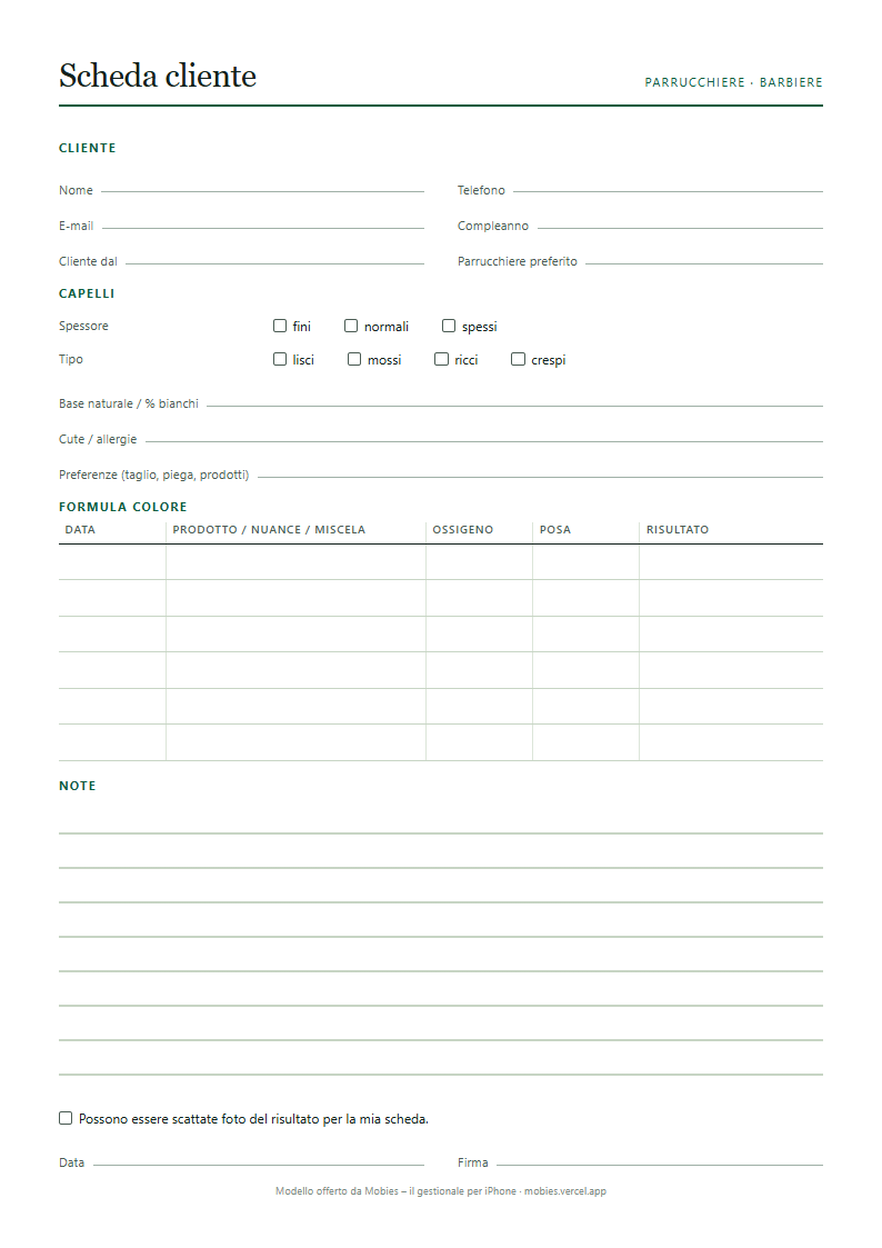 Scheda cliente